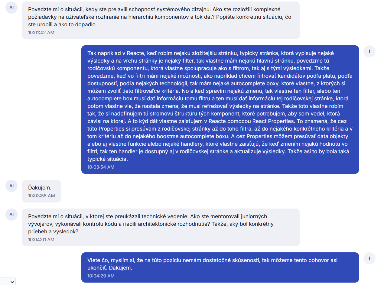 Transcript — full interview conversation with AI and candidate